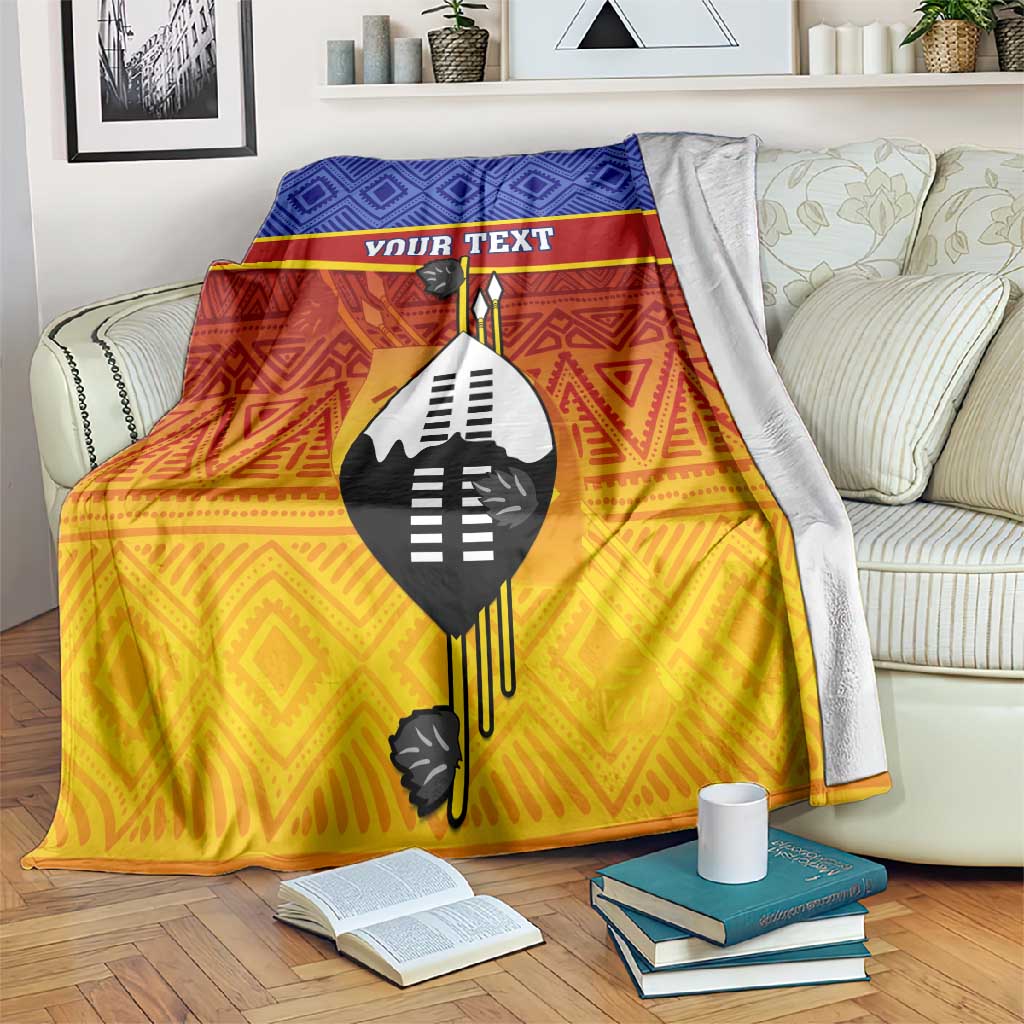 Personalised Eswatini Independence Day Blanket Swaziland Nguni Shield Gradient African Pattern LT14