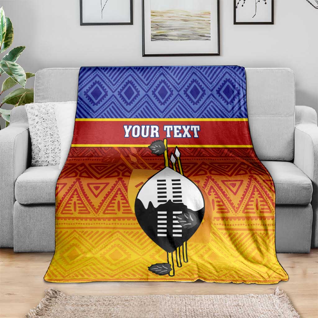 Personalised Eswatini Independence Day Blanket Swaziland Nguni Shield Gradient African Pattern LT14