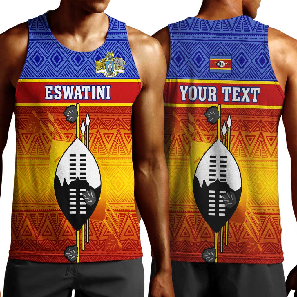 Personalised Eswatini Independence Day Men Tank Top Swaziland Nguni Shield Gradient African Pattern LT14