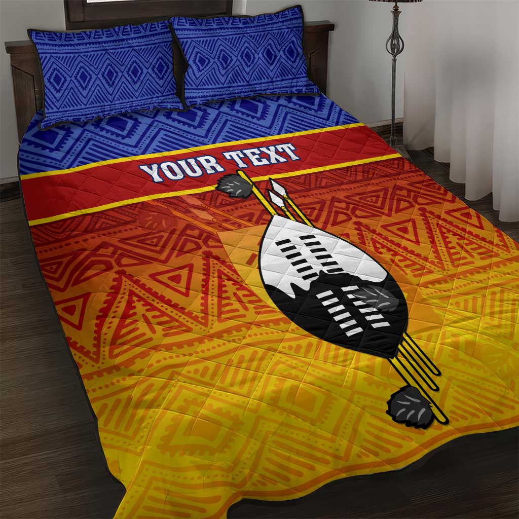 Personalised Eswatini Independence Day Quilt Bed Set Swaziland Nguni Shield Gradient African Pattern LT14