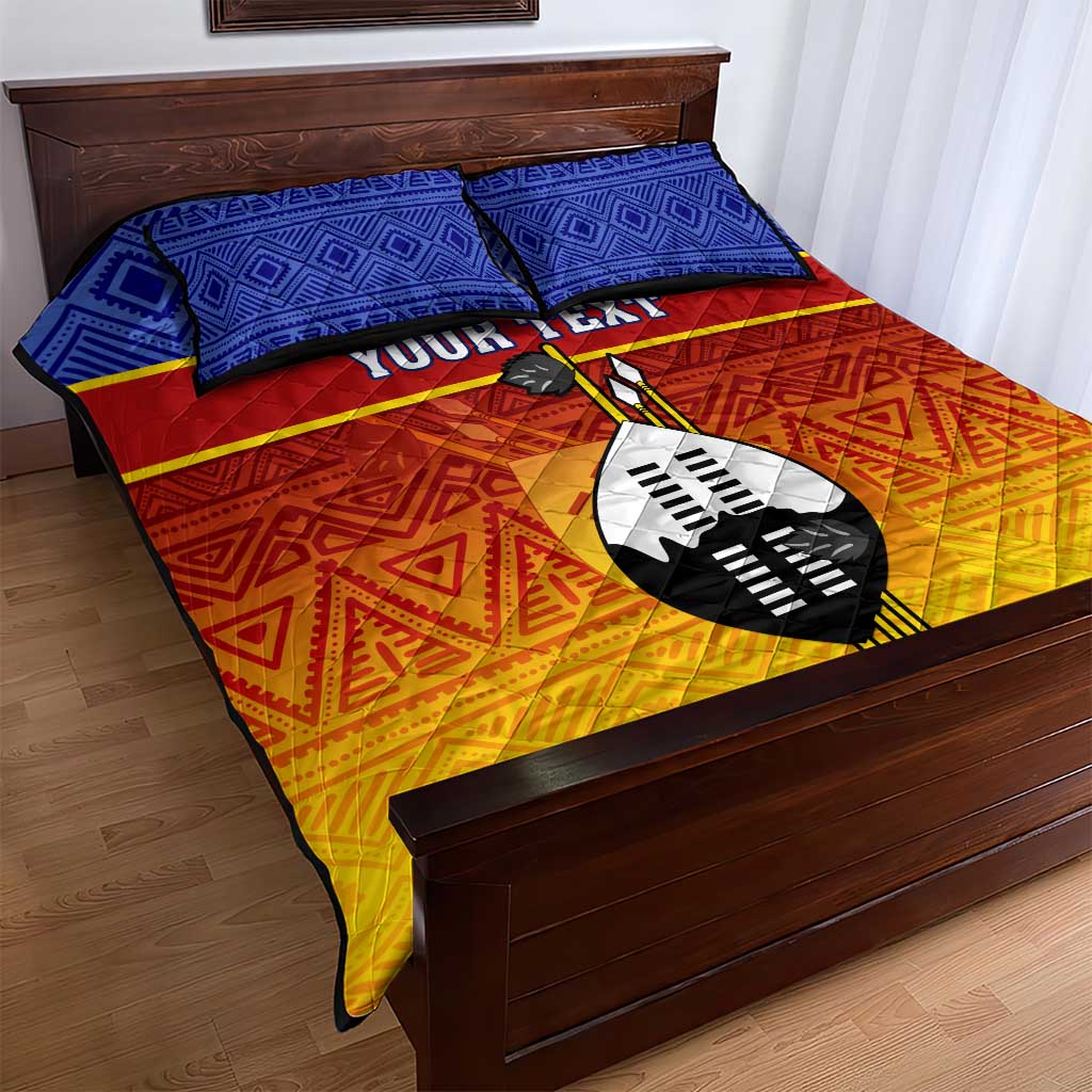 Personalised Eswatini Independence Day Quilt Bed Set Swaziland Nguni Shield Gradient African Pattern LT14