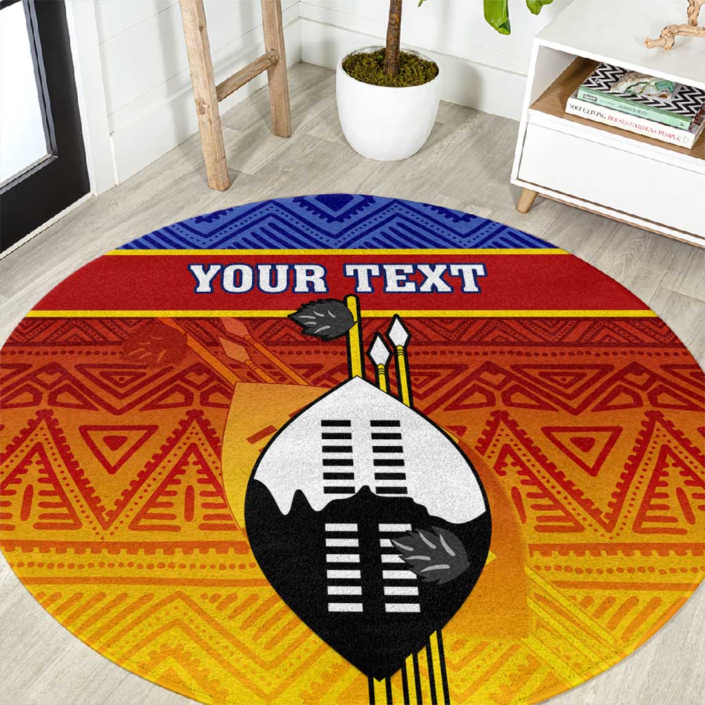 Personalised Eswatini Independence Day Round Carpet Swaziland Nguni Shield Gradient African Pattern LT14
