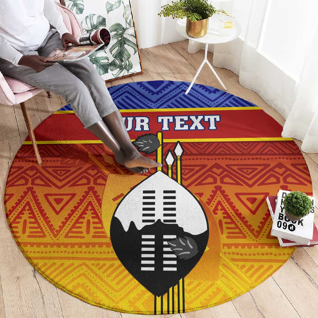Personalised Eswatini Independence Day Round Carpet Swaziland Nguni Shield Gradient African Pattern LT14
