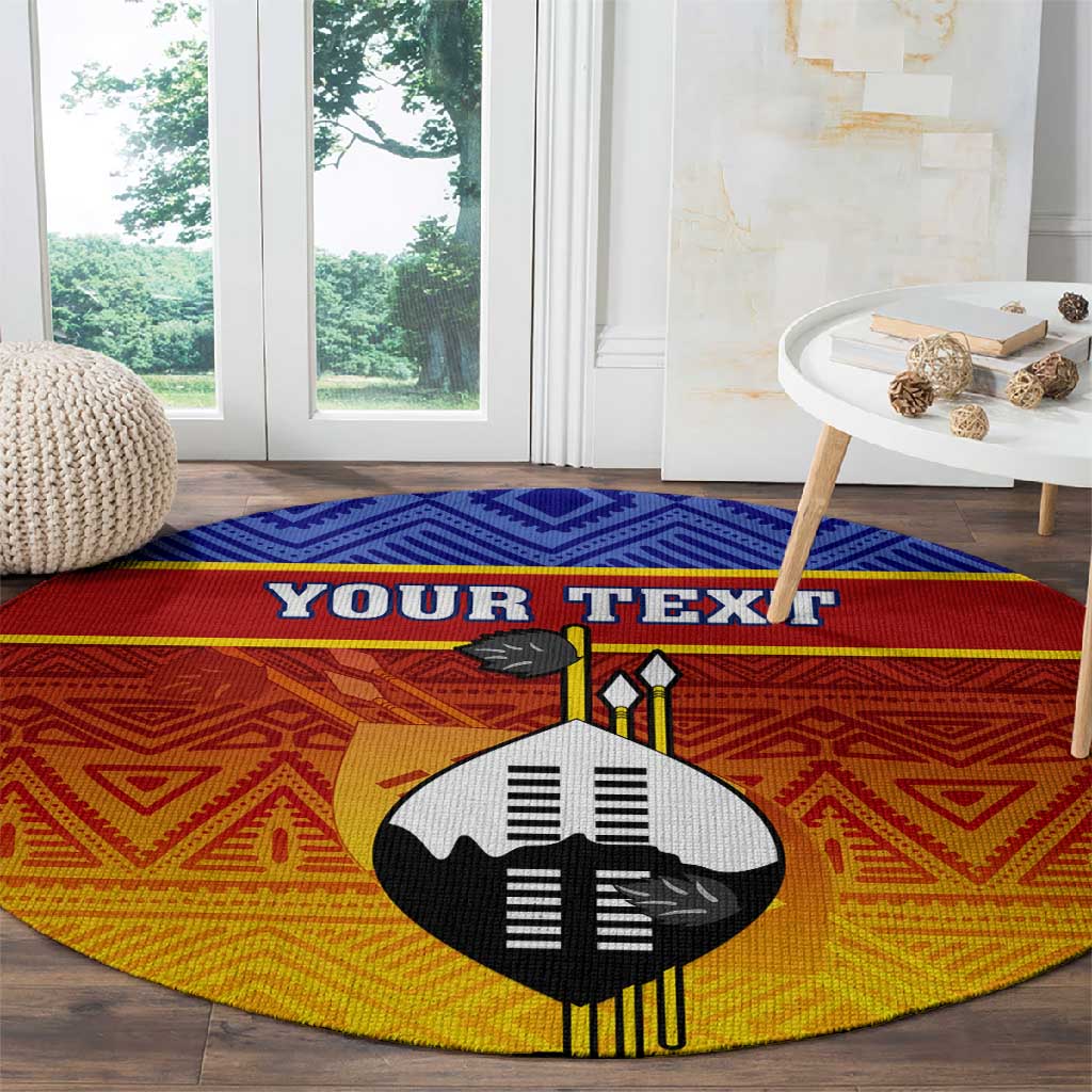 Personalised Eswatini Independence Day Round Carpet Swaziland Nguni Shield Gradient African Pattern LT14
