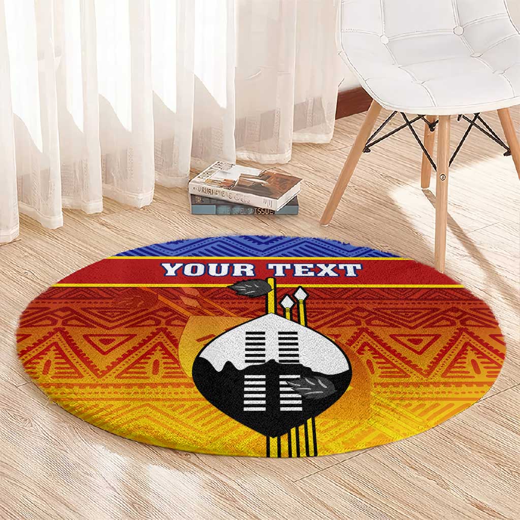 Personalised Eswatini Independence Day Round Carpet Swaziland Nguni Shield Gradient African Pattern LT14