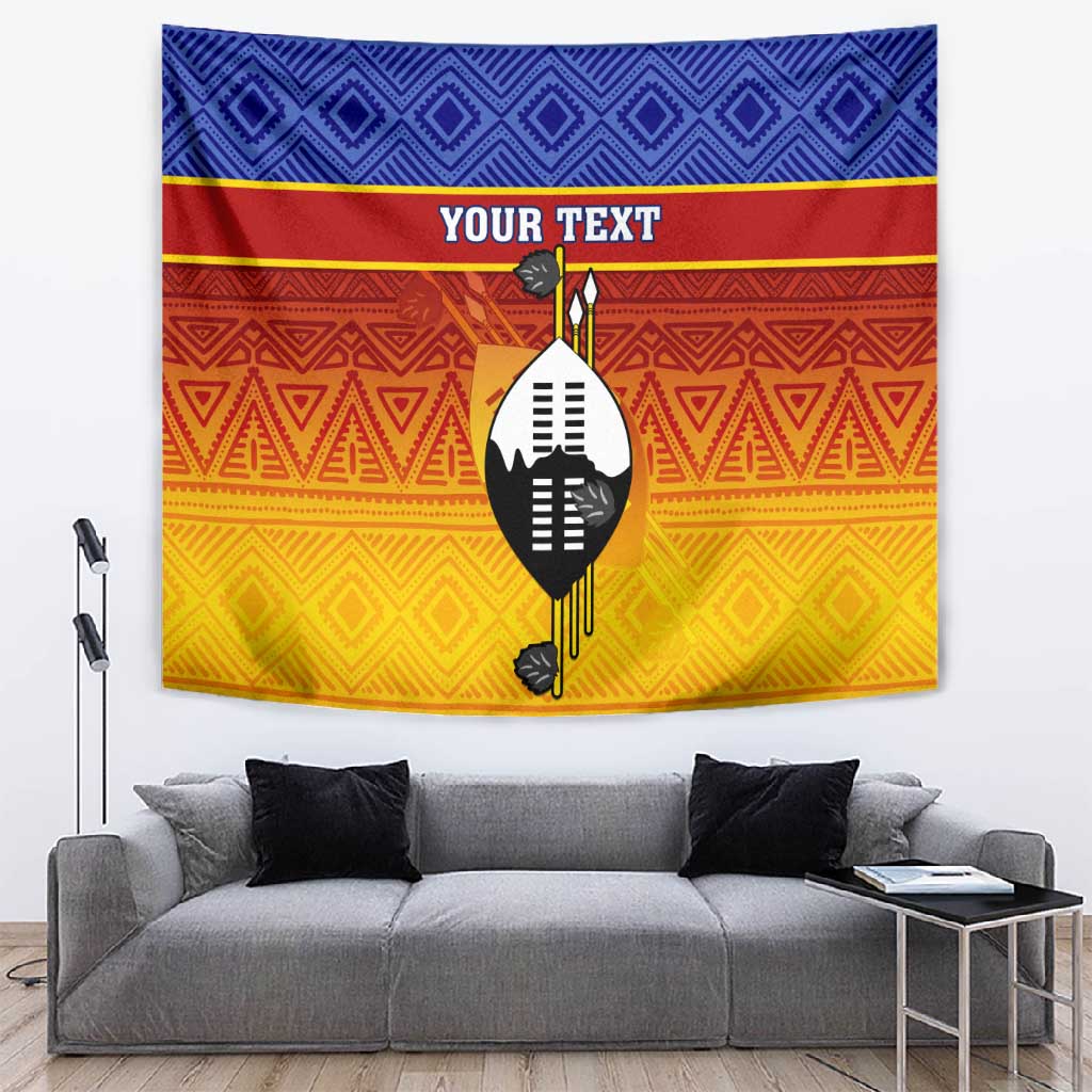 Personalised Eswatini Independence Day Tapestry Swaziland Nguni Shield Gradient African Pattern LT14