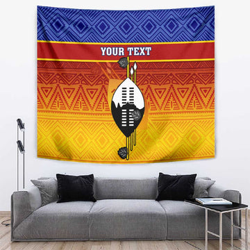 Personalised Eswatini Independence Day Tapestry Swaziland Nguni Shield Gradient African Pattern LT14