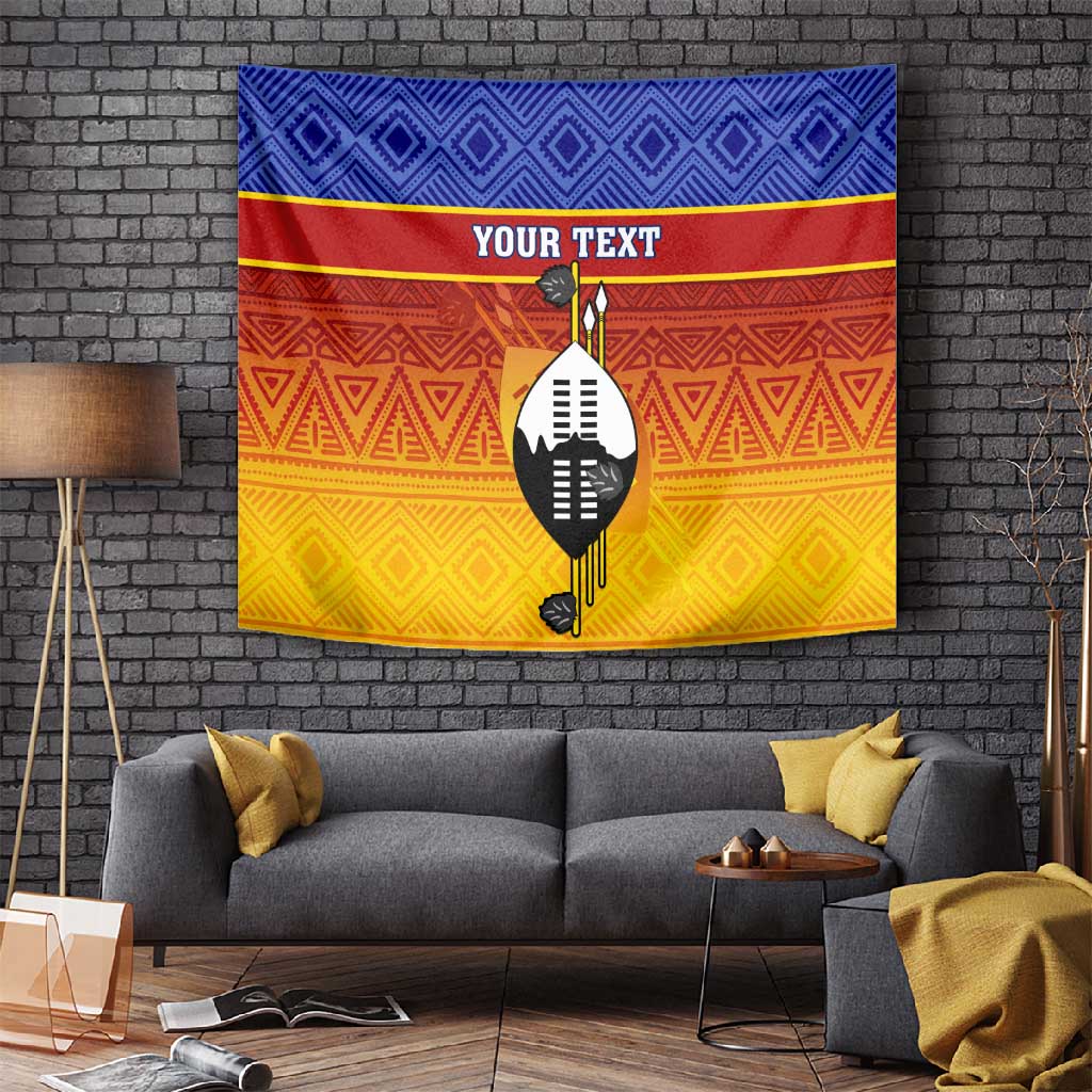 Personalised Eswatini Independence Day Tapestry Swaziland Nguni Shield Gradient African Pattern LT14