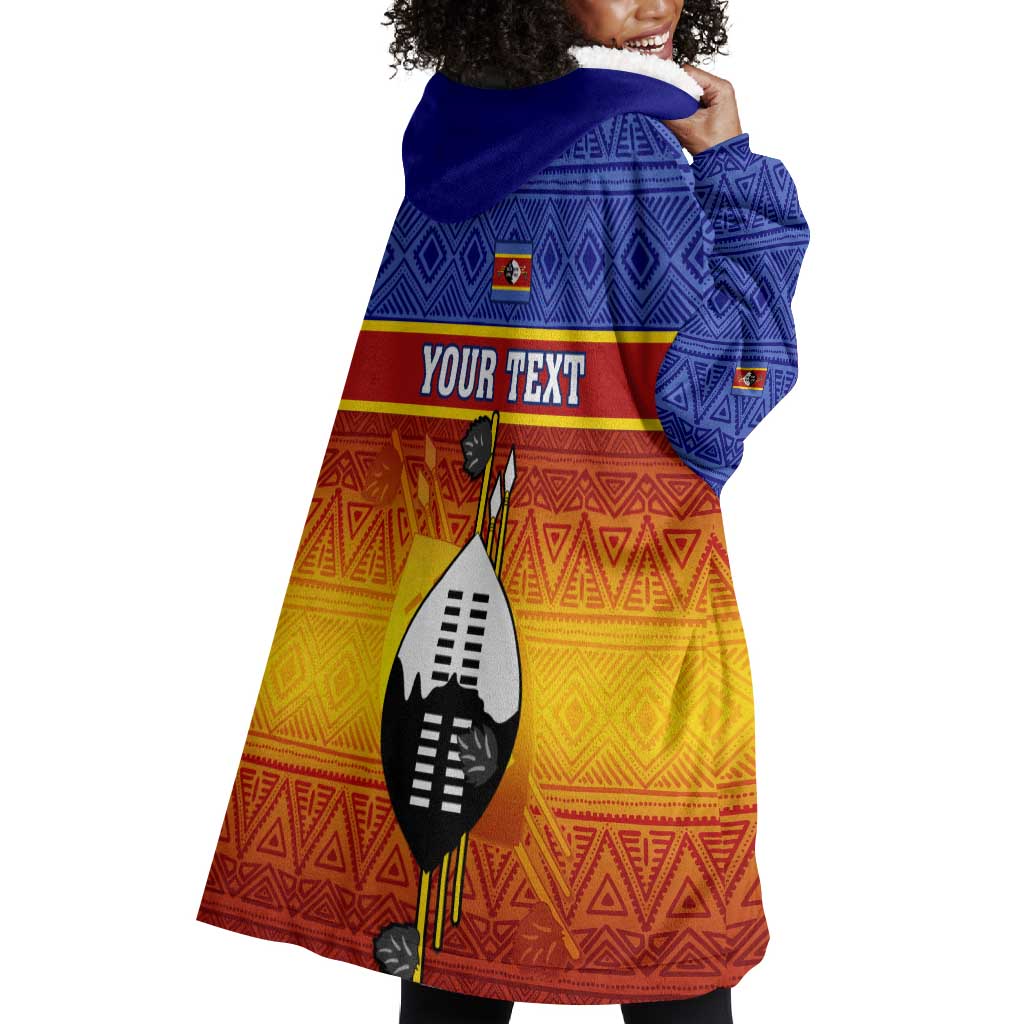 Personalised Eswatini Independence Day Wearable Blanket Hoodie Swaziland Nguni Shield Gradient African Pattern LT14