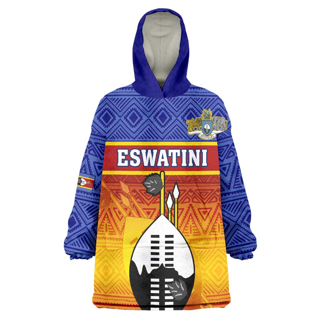 Personalised Eswatini Independence Day Wearable Blanket Hoodie Swaziland Nguni Shield Gradient African Pattern LT14