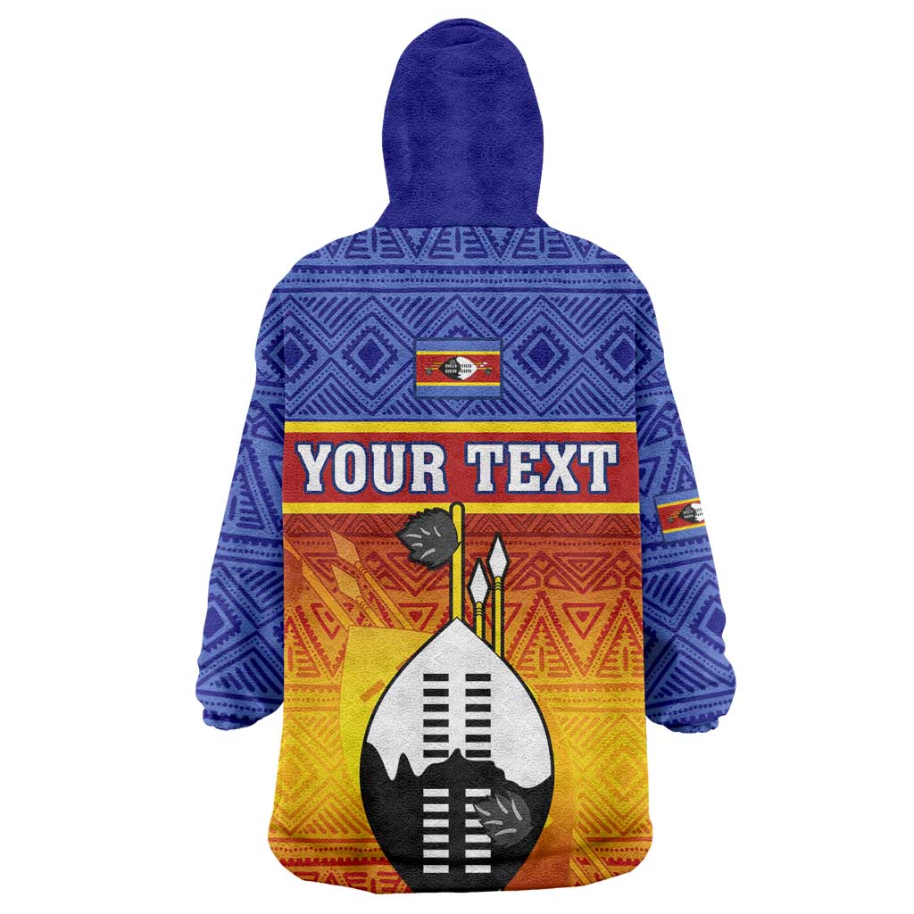 Personalised Eswatini Independence Day Wearable Blanket Hoodie Swaziland Nguni Shield Gradient African Pattern LT14