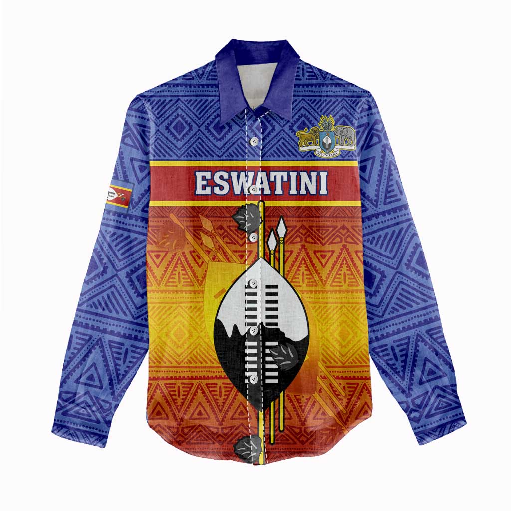 Personalised Eswatini Independence Day Women Casual Shirt Swaziland Nguni Shield Gradient African Pattern LT14