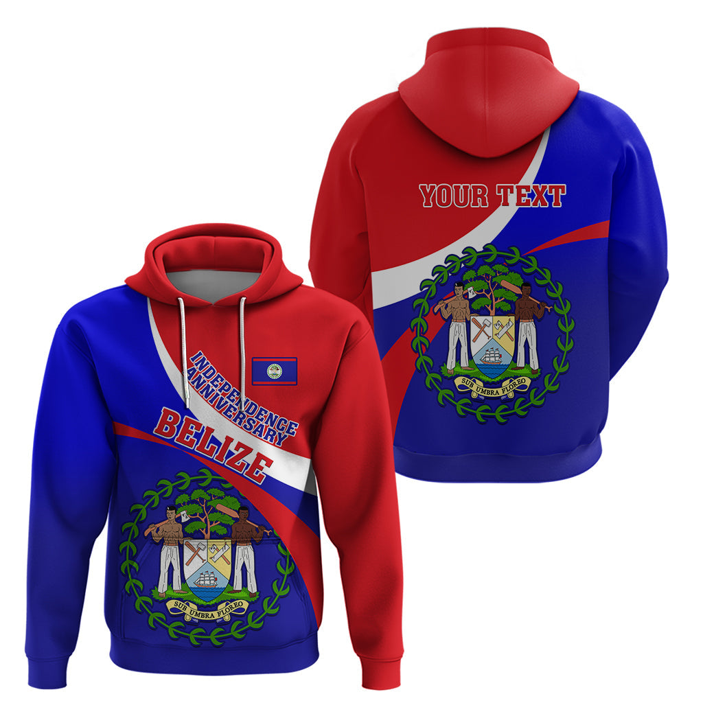 Personalised Belize Independence Day Hoodie Coat Of Arms Curve Style LT14