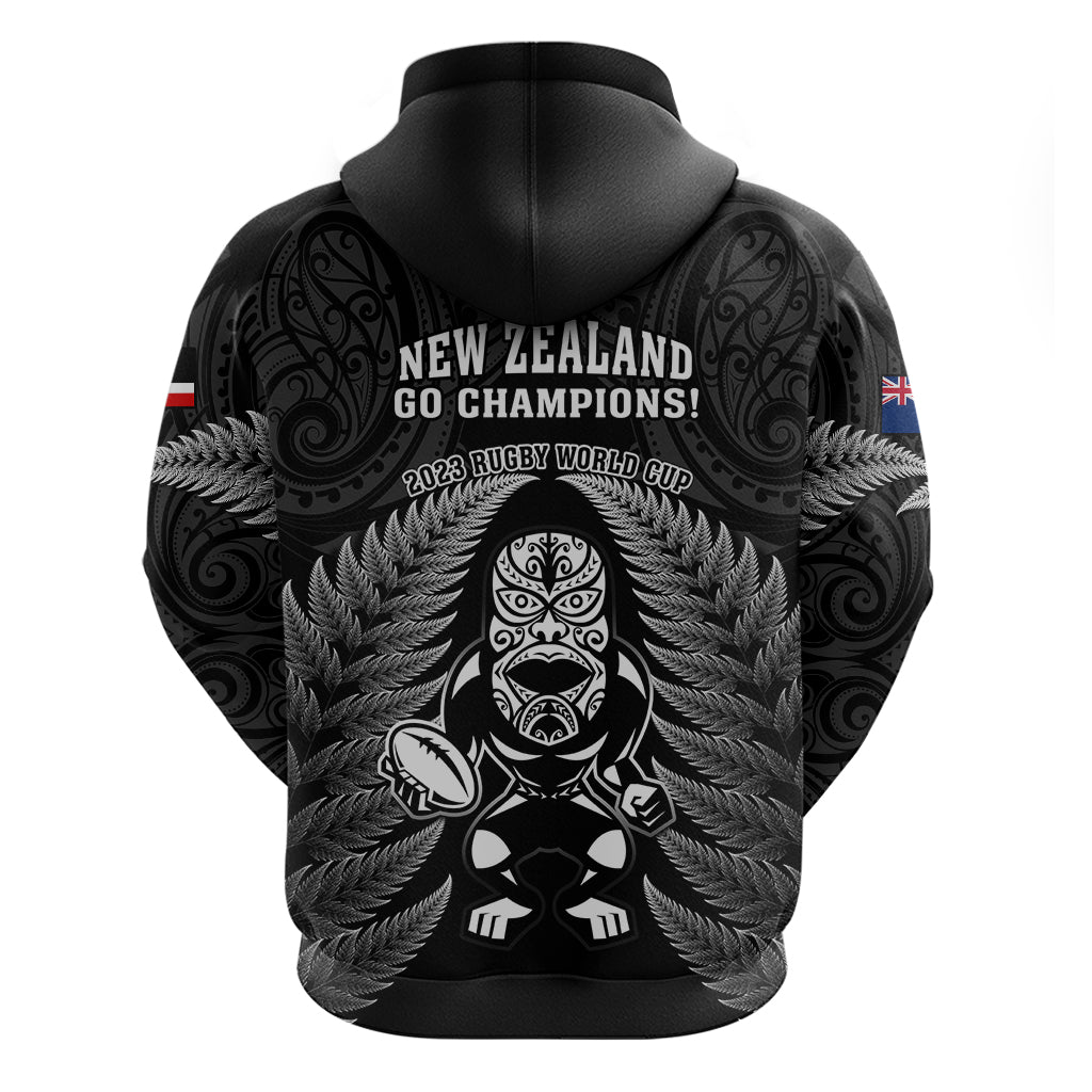 New Zealand Aotearoa Rugby Hoodie NZ Tiki With Maori Fern World Cup Black Version LT14