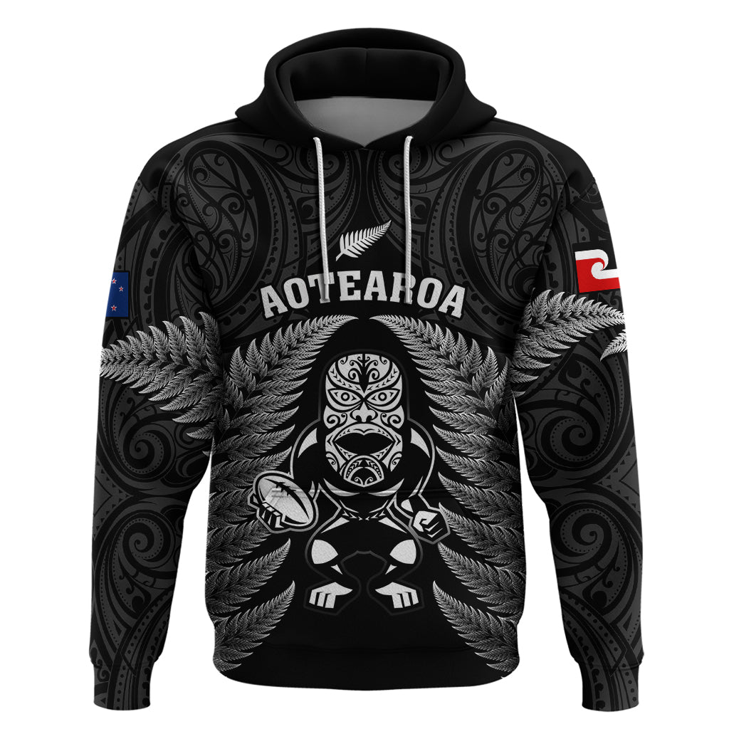 Custom New Zealand Aotearoa Rugby Hoodie NZ Tiki With Maori Fern World Cup Black Version LT14