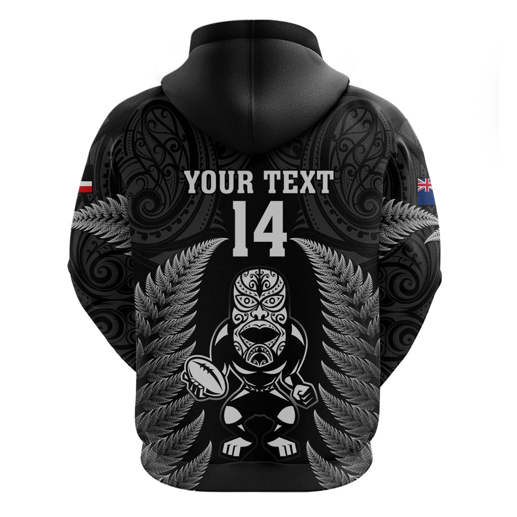 Custom New Zealand Aotearoa Rugby Hoodie NZ Tiki With Maori Fern World Cup Black Version LT14