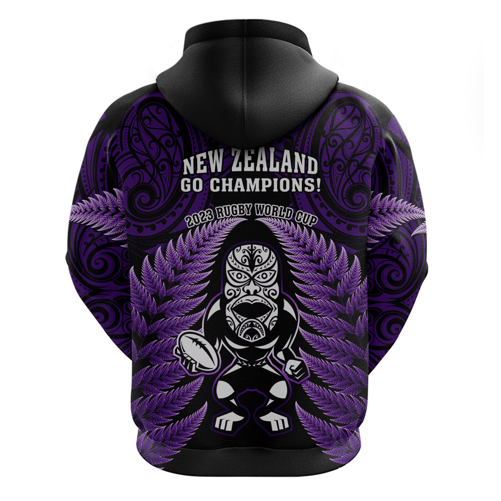 New Zealand Aotearoa Rugby Hoodie NZ Tiki With Maori Fern World Cup Purple Version LT14