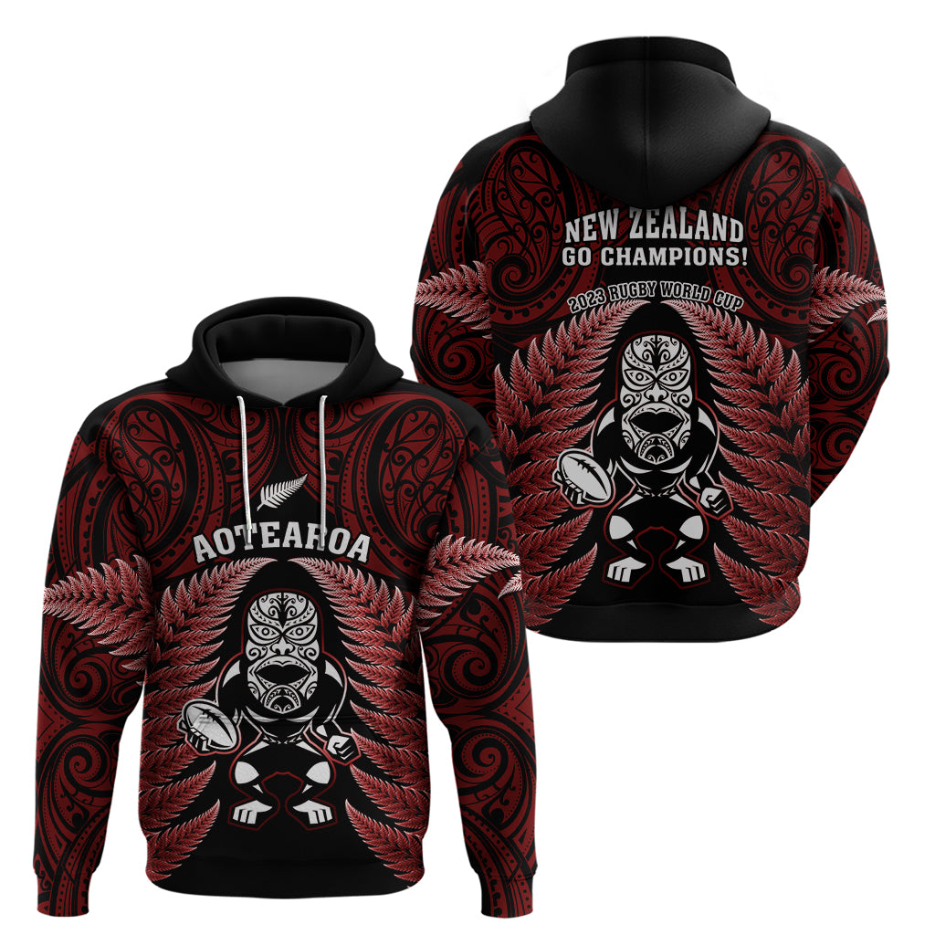 New Zealand Aotearoa Rugby Hoodie NZ Tiki With Maori Fern World Cup Red Version LT14