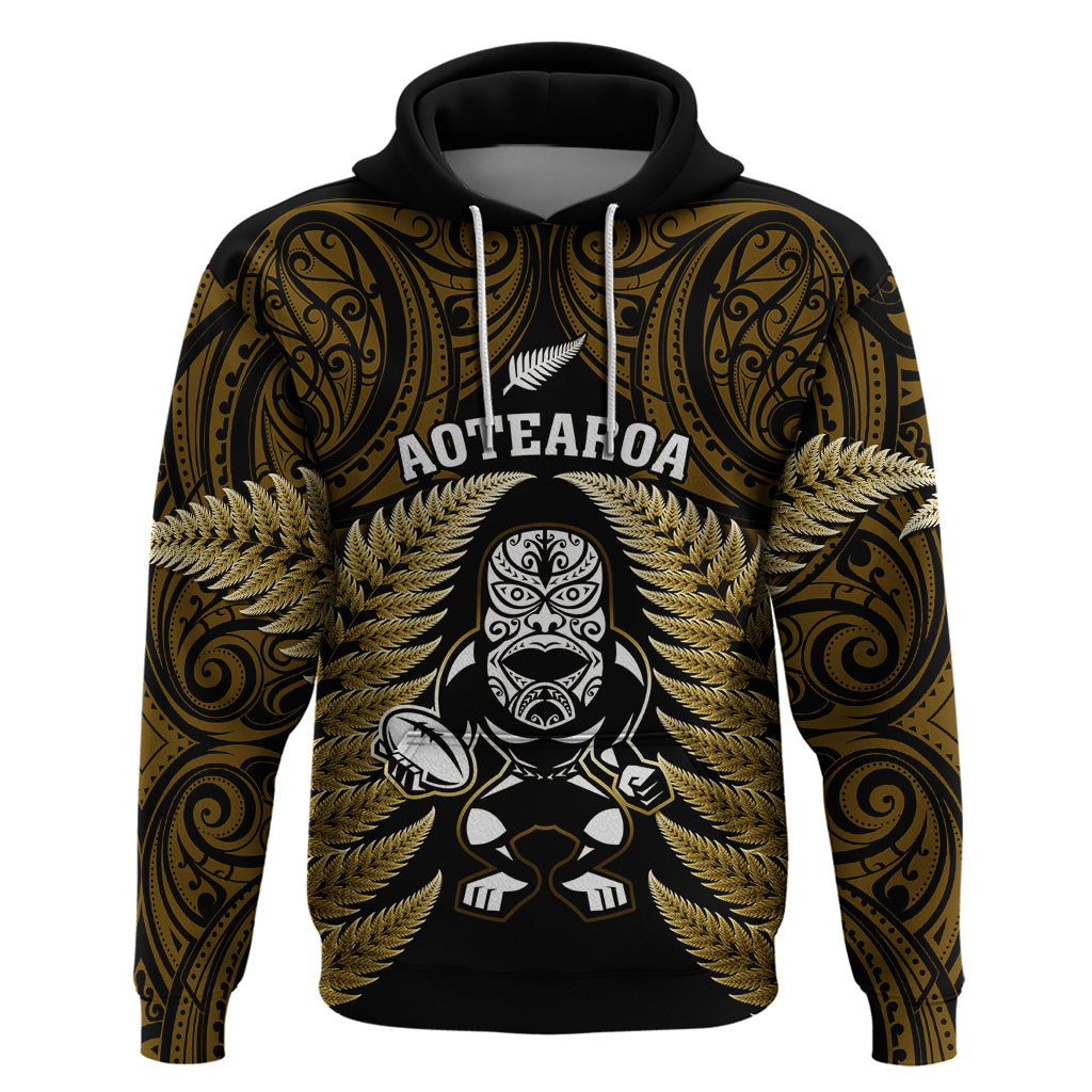 New Zealand Aotearoa Rugby Hoodie NZ Tiki With Maori Fern World Cup Gold Version LT14