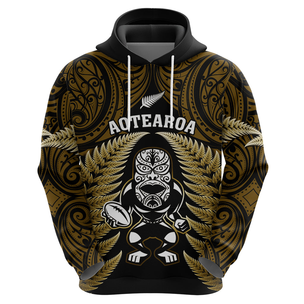 New Zealand Aotearoa Rugby Hoodie NZ Tiki With Maori Fern World Cup Gold Version LT14