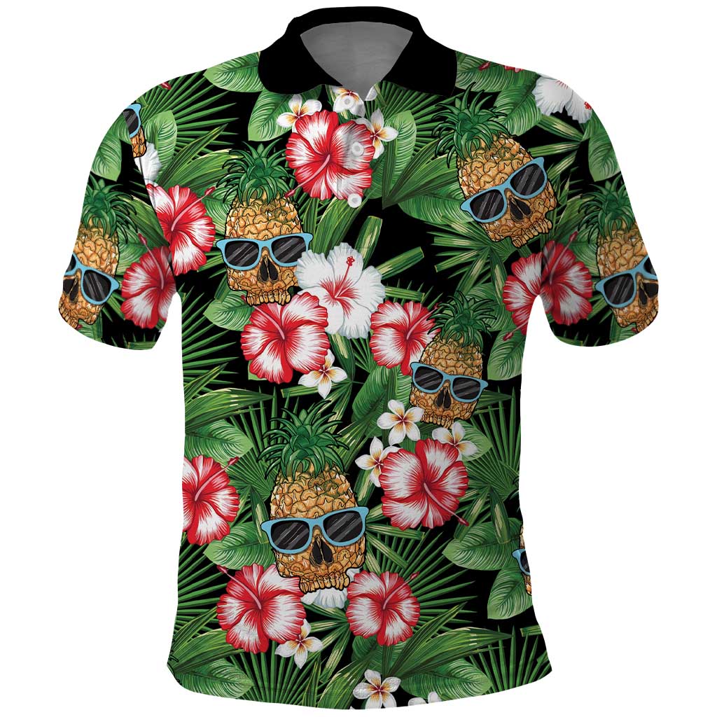 Pineapple Skull Aloha Hawaii Polo Shirt Summer Vibes Tropical Seamless Pattern LT14