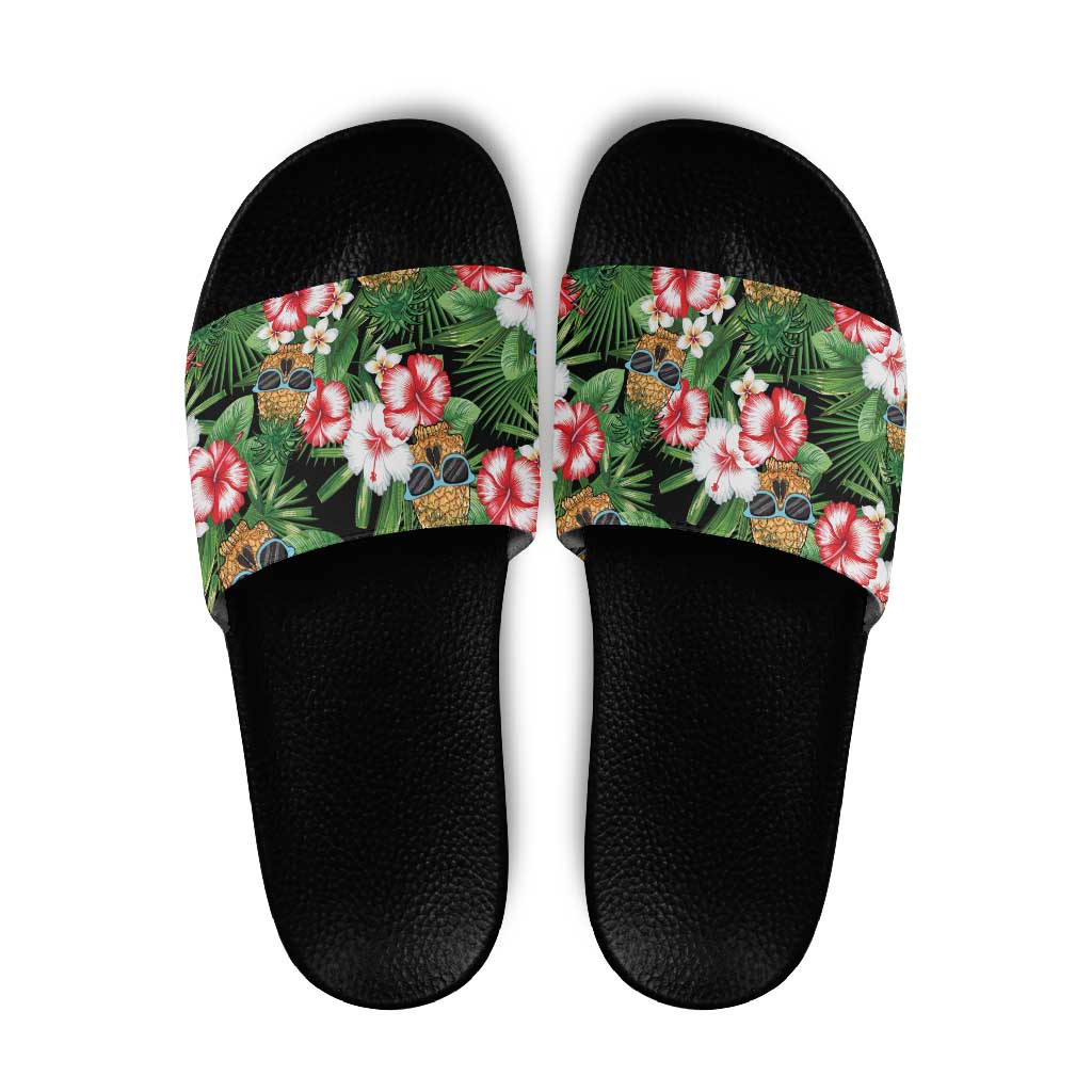 Pineapple Skull Aloha Hawaii Slide Sandals Summer Vibes Tropical Seamless Pattern LT14