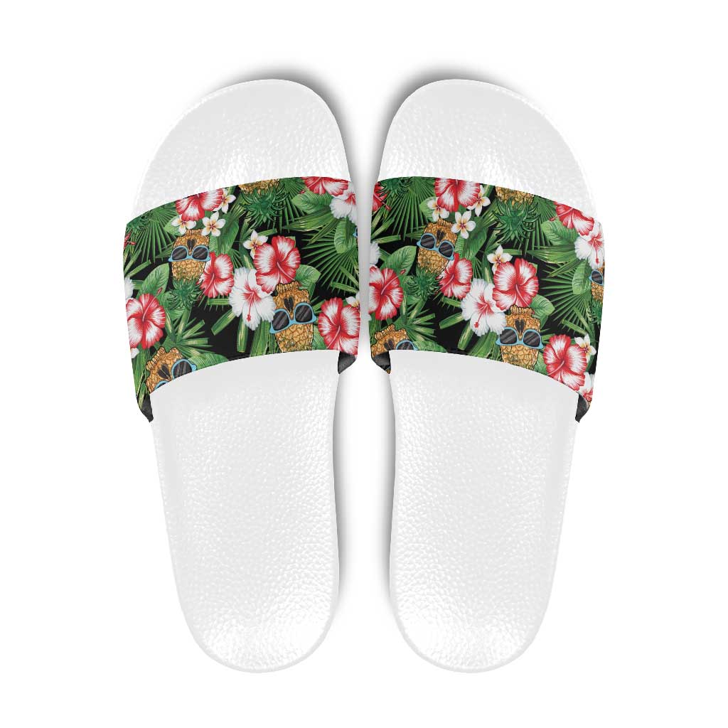 Pineapple Skull Aloha Hawaii Slide Sandals Summer Vibes Tropical Seamless Pattern LT14