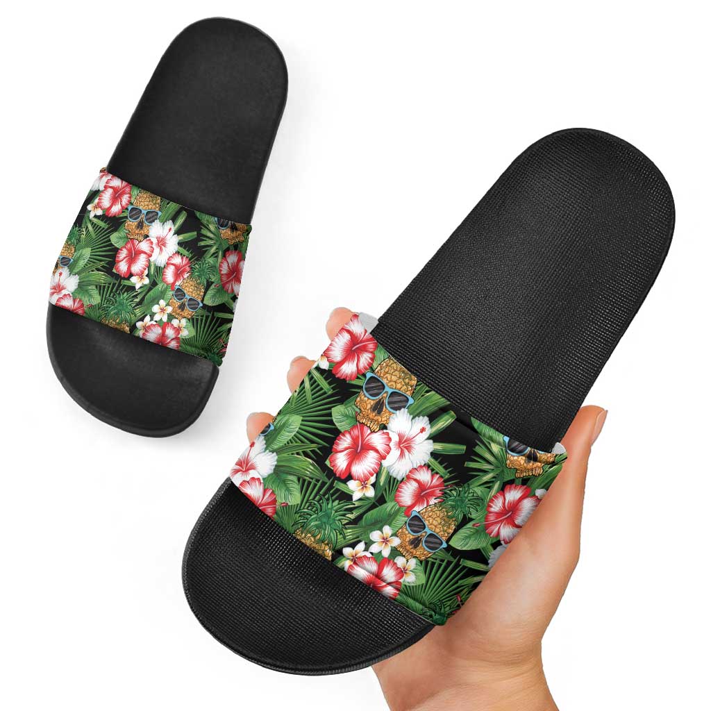Pineapple Skull Aloha Hawaii Slide Sandals Summer Vibes Tropical Seamless Pattern LT14