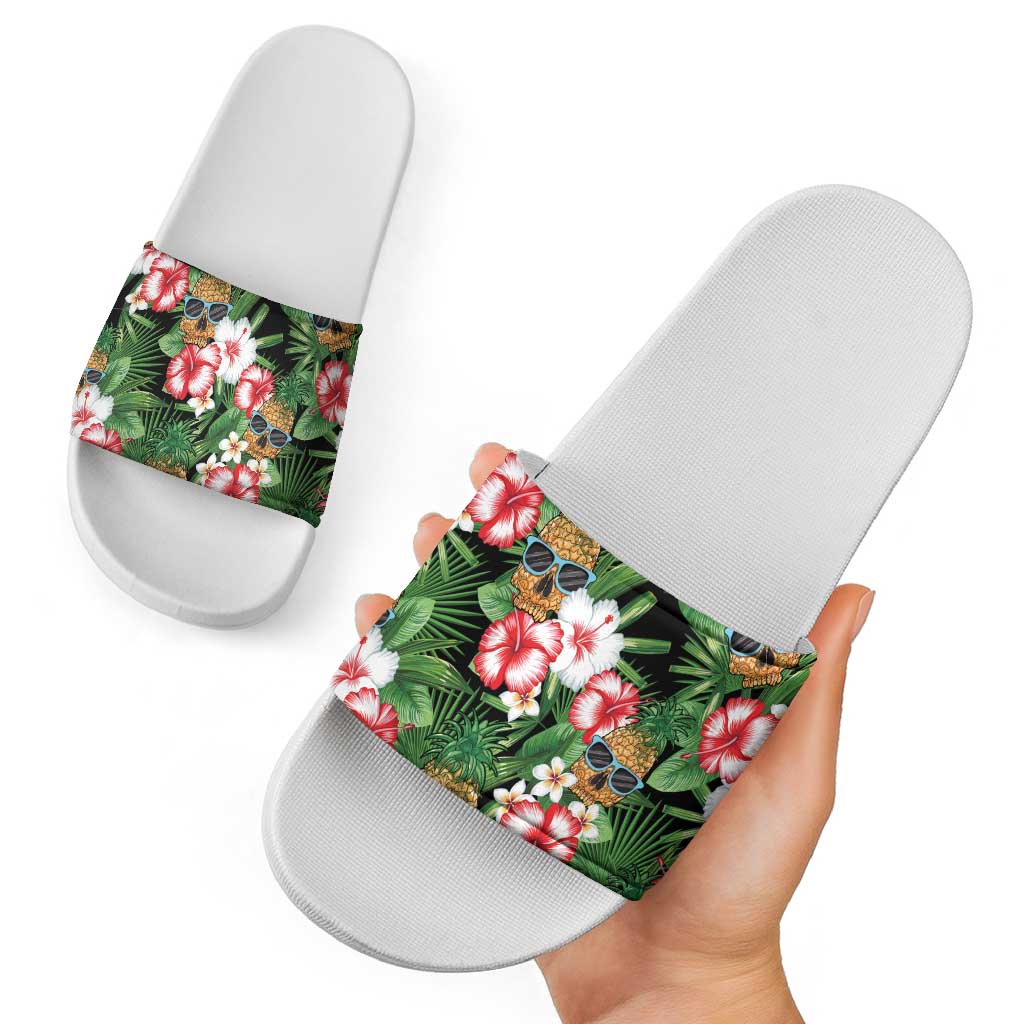 Pineapple Skull Aloha Hawaii Slide Sandals Summer Vibes Tropical Seamless Pattern LT14