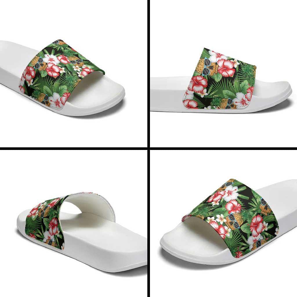 Pineapple Skull Aloha Hawaii Slide Sandals Summer Vibes Tropical Seamless Pattern LT14