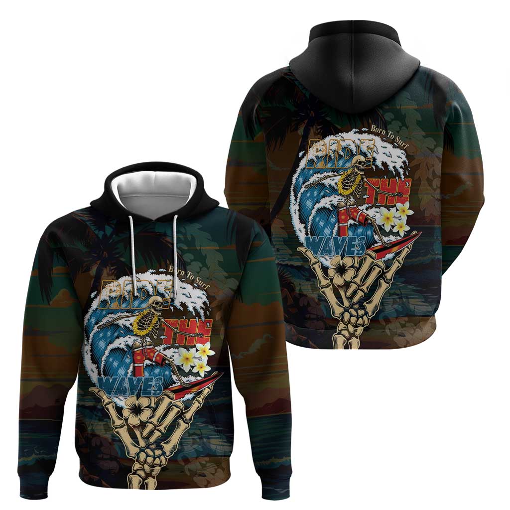 Aloha Hawaii Surfing Skull Hoodie Shaka Skeleton Ride The Waves LT14