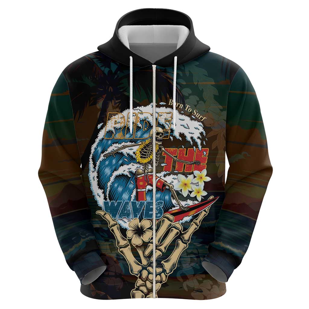 Aloha Hawaii Surfing Skull Hoodie Shaka Skeleton Ride The Waves LT14