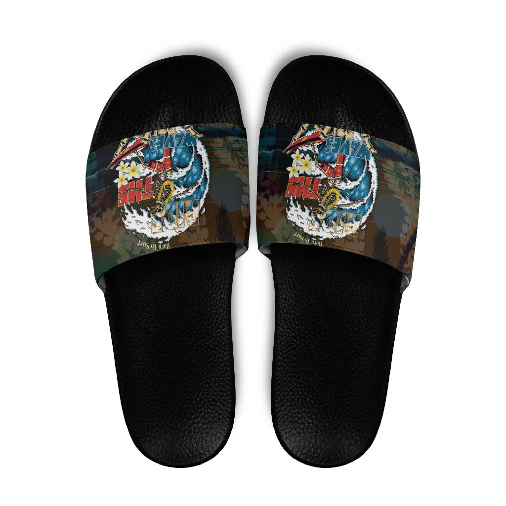 Aloha Hawaii Surfing Skull Slide Sandals Shaka Skeleton Ride The Waves LT14