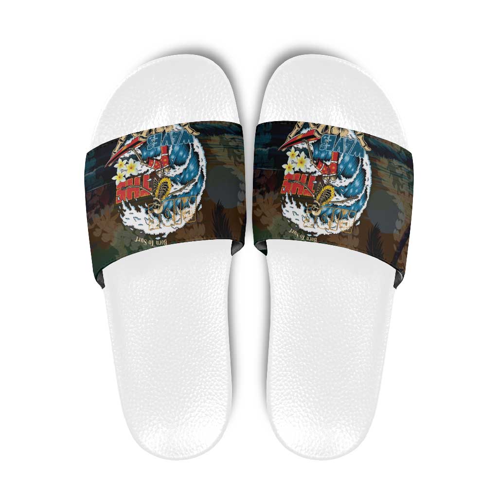 Aloha Hawaii Surfing Skull Slide Sandals Shaka Skeleton Ride The Waves LT14