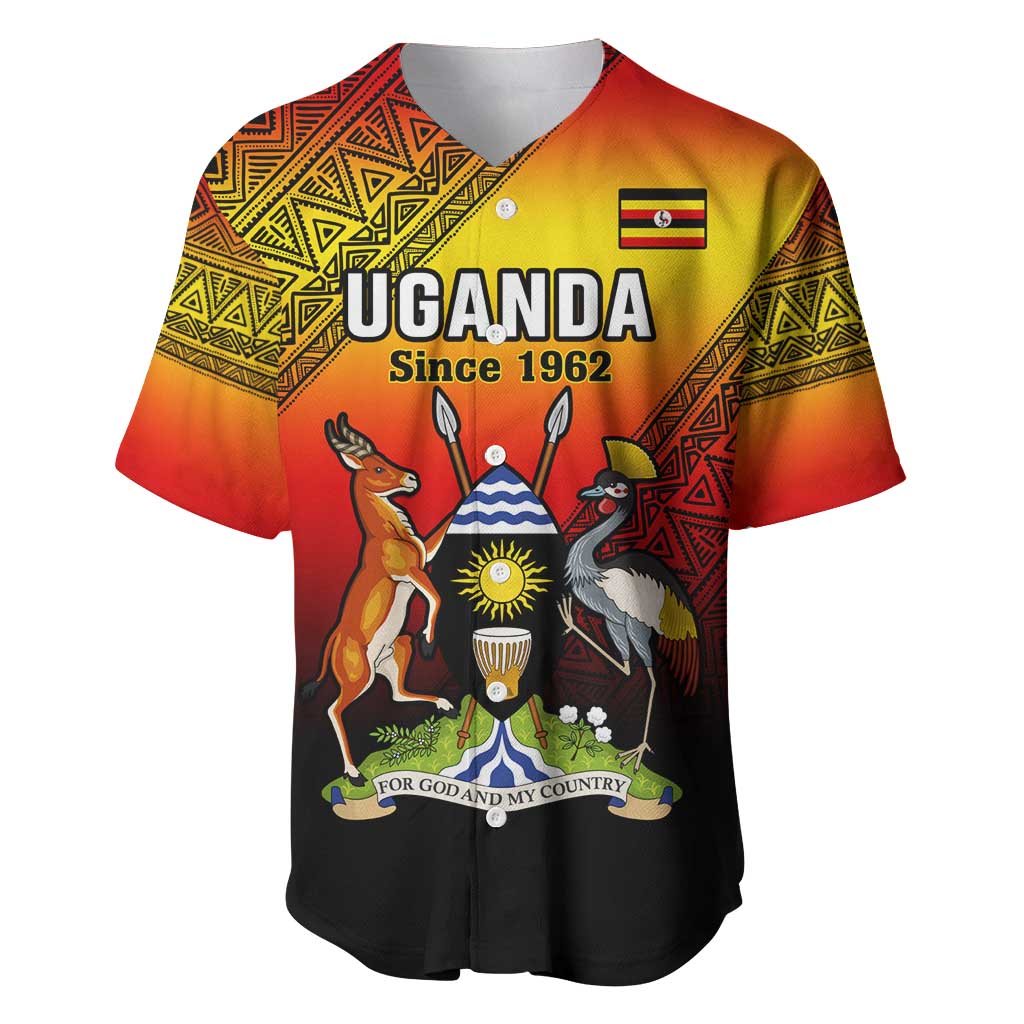 Personalised Uganda Independence Day Baseball Jersey Jamhuri ya Uganda Coat Of Arms LT14