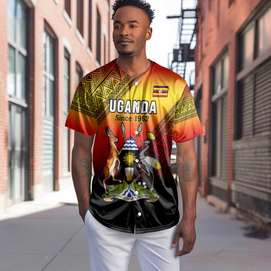 Personalised Uganda Independence Day Baseball Jersey Jamhuri ya Uganda Coat Of Arms LT14