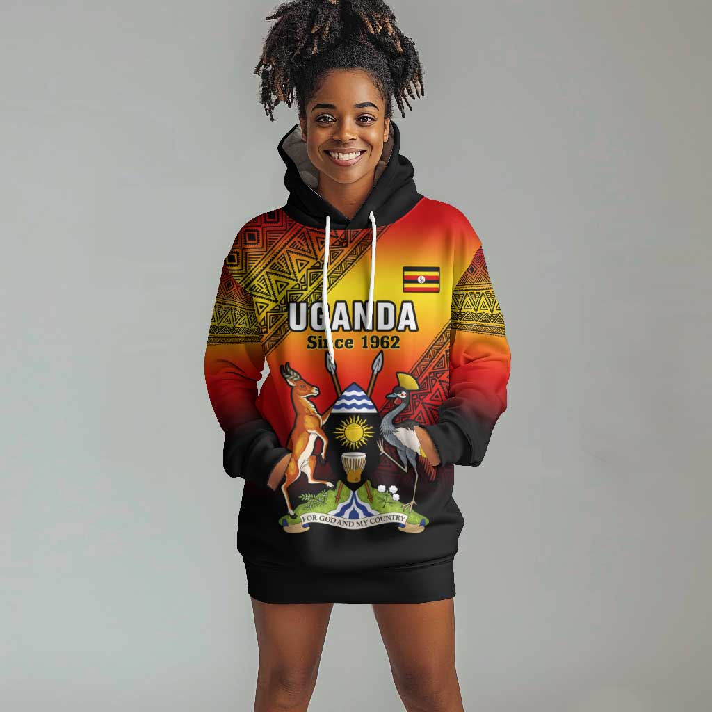 Personalised Uganda Independence Day Hoodie Dress Jamhuri ya Uganda Coat Of Arms LT14
