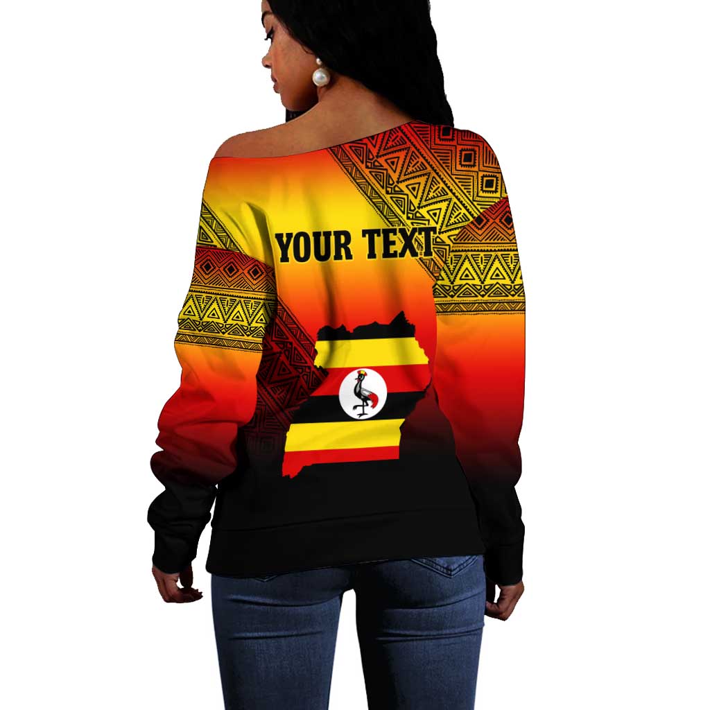 Personalised Uganda Independence Day Off Shoulder Sweater Jamhuri ya Uganda Coat Of Arms LT14