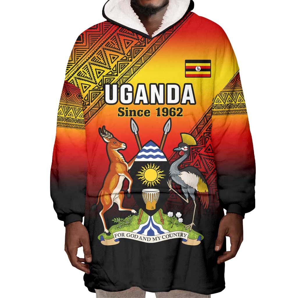 Personalised Uganda Independence Day Wearable Blanket Hoodie Jamhuri ya Uganda Coat Of Arms LT14