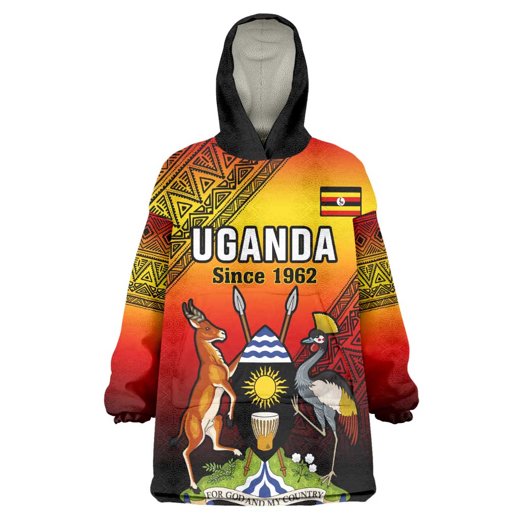 Personalised Uganda Independence Day Wearable Blanket Hoodie Jamhuri ya Uganda Coat Of Arms LT14
