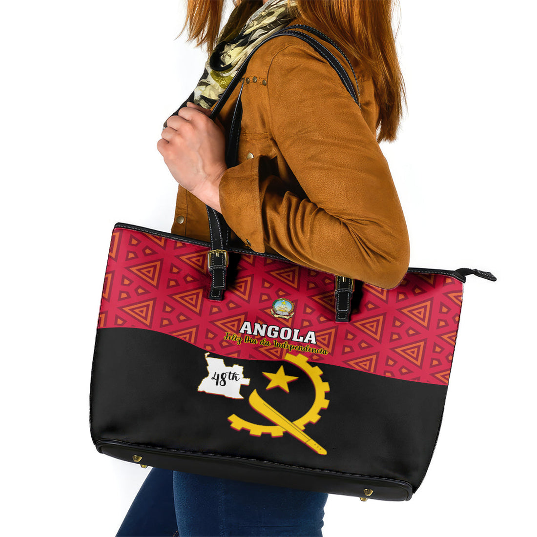 Personalised Angola Independence Day Leather Tote Bag Angolan Samakaka With Giant Sable Antelope LT14
