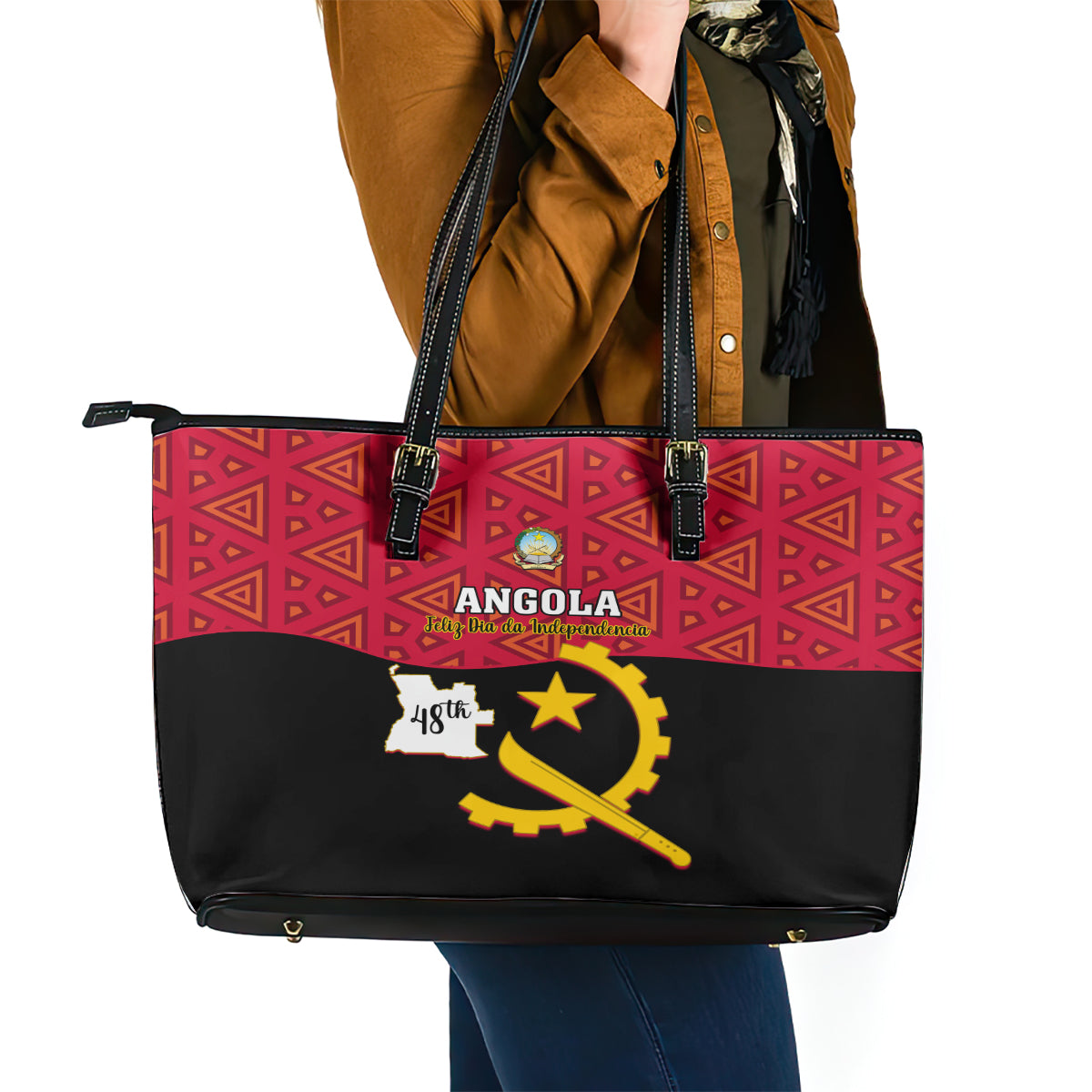Personalised Angola Independence Day Leather Tote Bag Angolan Samakaka With Giant Sable Antelope LT14