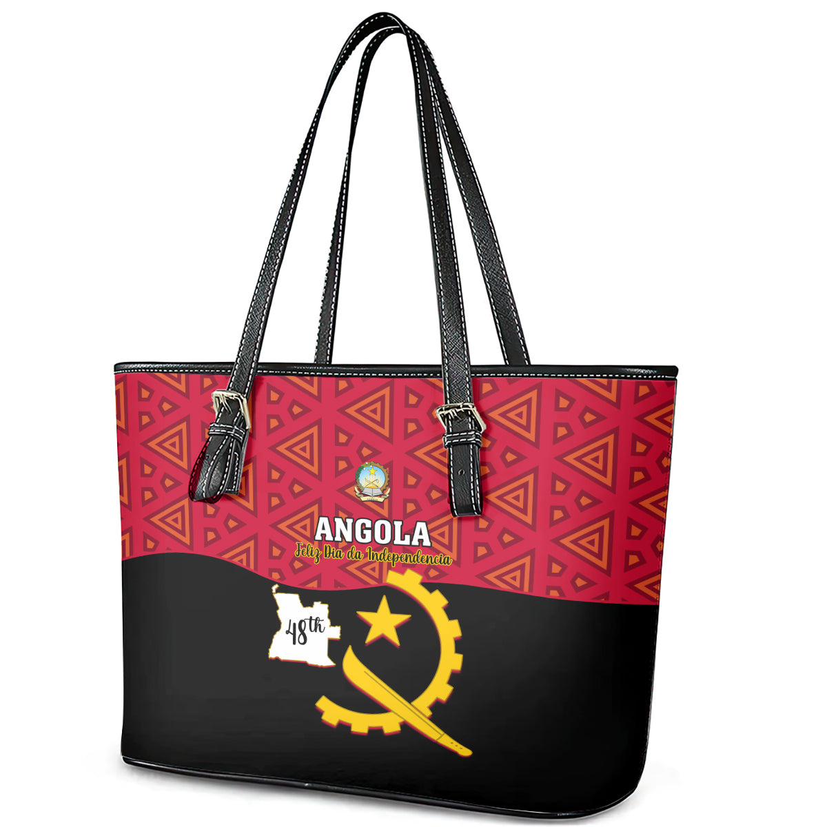 Personalised Angola Independence Day Leather Tote Bag Angolan Samakaka With Giant Sable Antelope LT14