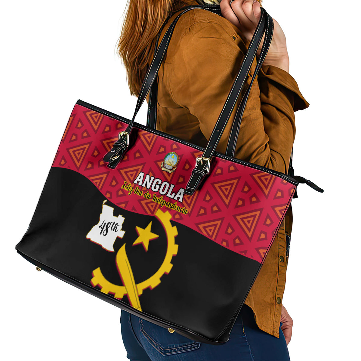 Personalised Angola Independence Day Leather Tote Bag Angolan Samakaka With Giant Sable Antelope LT14