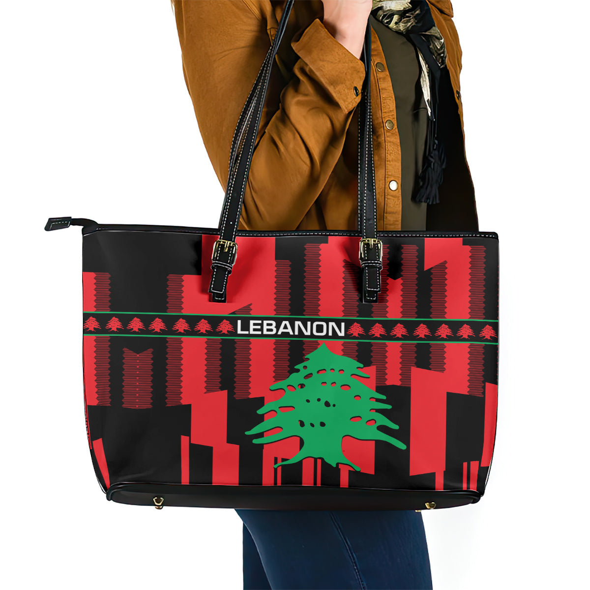 Personalised Lebanon Independence Day Leather Tote Bag Lebanese Cedar 80 Years Of Anniversary LT14