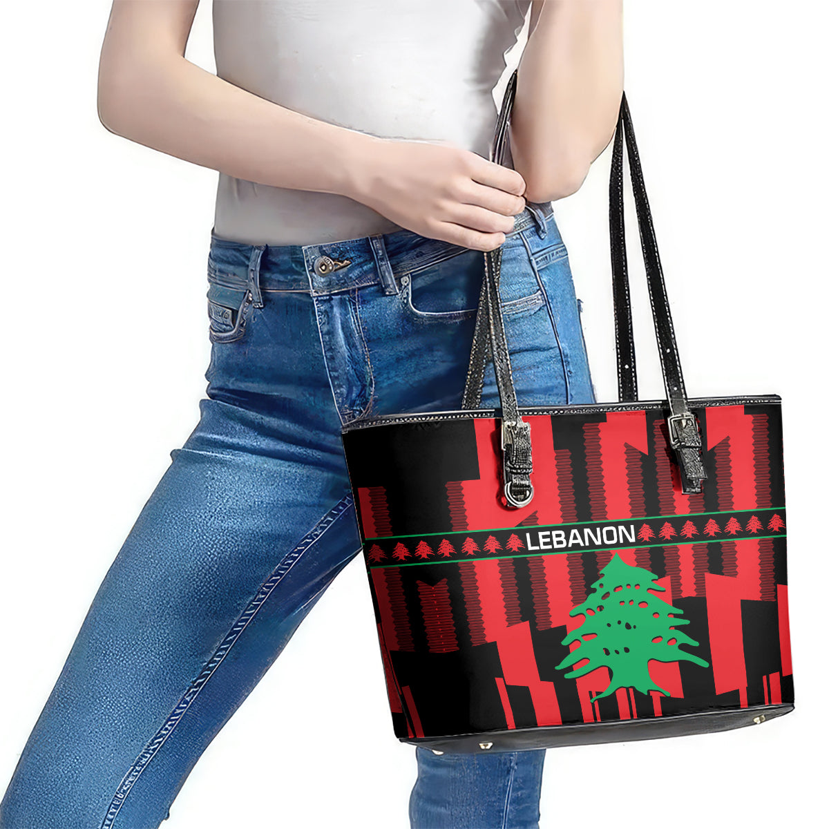 Personalised Lebanon Independence Day Leather Tote Bag Lebanese Cedar 80 Years Of Anniversary LT14