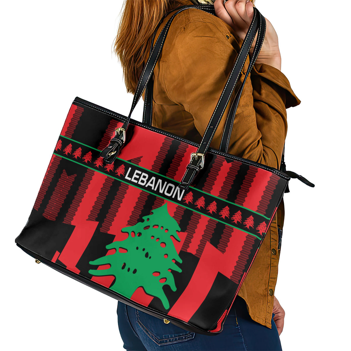 Personalised Lebanon Independence Day Leather Tote Bag Lebanese Cedar 80 Years Of Anniversary LT14