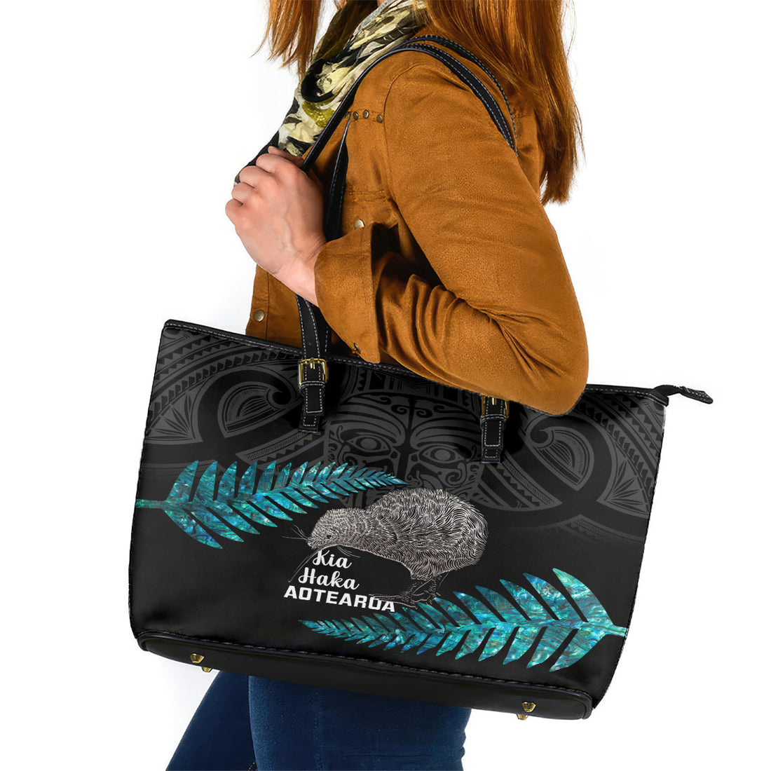 New Zealand Silver Fern Rugby Leather Tote Bag Pacific 2023 Kia Haka Kiwis With Maori Ta Moko LT14