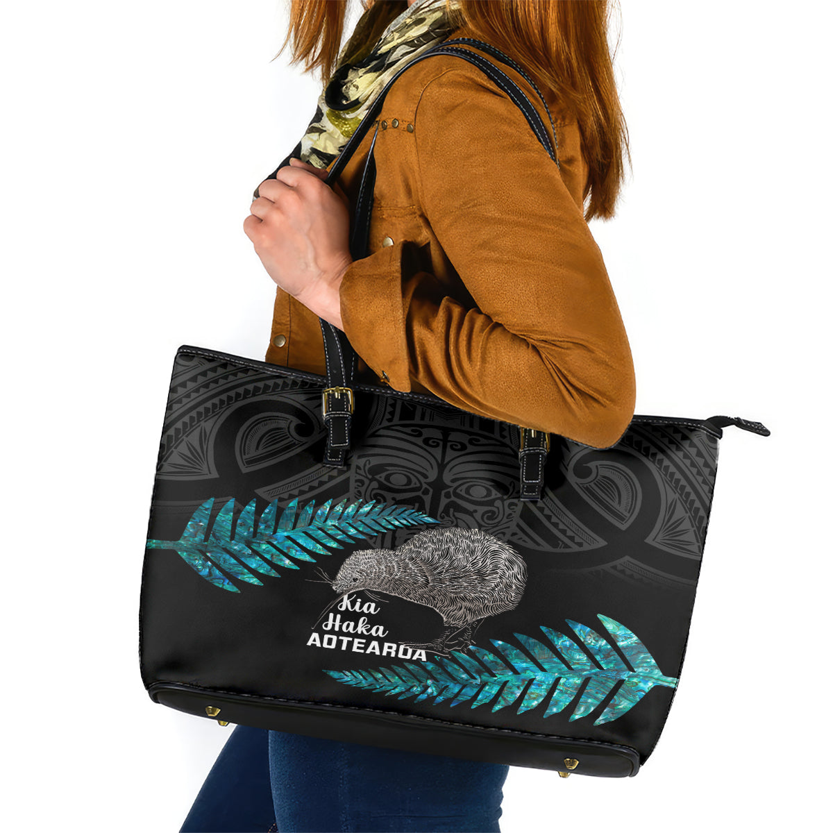New Zealand Silver Fern Rugby Leather Tote Bag Pacific 2023 Kia Haka Kiwis With Maori Ta Moko LT14