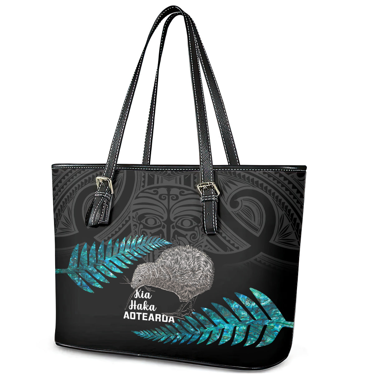 New Zealand Silver Fern Rugby Leather Tote Bag Pacific 2023 Kia Haka Kiwis With Maori Ta Moko LT14